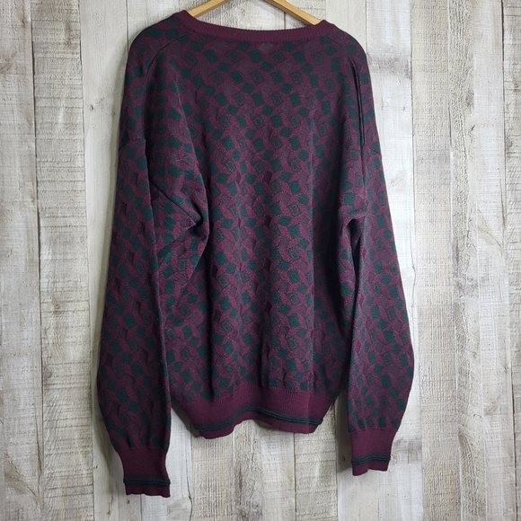 Maglifico Florance Men's Burgundy Patterned Sweater. Size XL Merino Wool Italy - Picture 4 of 10